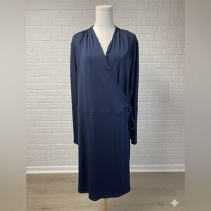 NWT Halston Navy Blue Long sleeve Wrap Dress